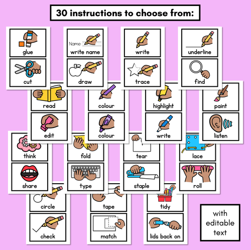 Resource preview 3 for Instructional Icon Editable Templates - Classroom Instructions & Equipment Visuals - RAINBOW PALETTE