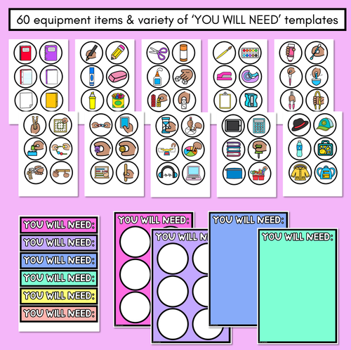 Resource preview 4 for Instructional Icon Editable Templates - Classroom Instructions & Equipment Visuals - RAINBOW PALETTE