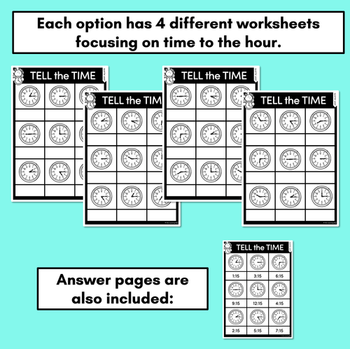 Resource preview 2 for TIME WORKSHEETS - Telling the time to quarter past