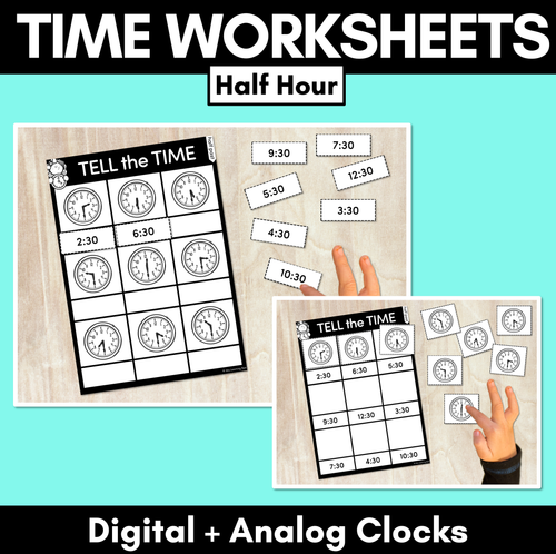 Resource preview 1 for TIME WORKSHEETS - Telling the time to the half hour