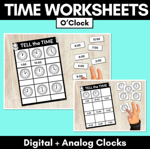 TIME WORKSHEETS - Telling the time to O'clock