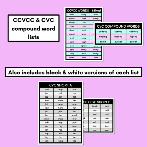 Resource preview 4 for Decodable Word Lists - CVC Word Lists, CCVC Words & CVCC Words Lists, CCVCC Word Lists