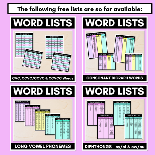 Resource preview 5 for Decodable Word Lists - CVC Word Lists, CCVC Words & CVCC Words Lists, CCVCC Word Lists