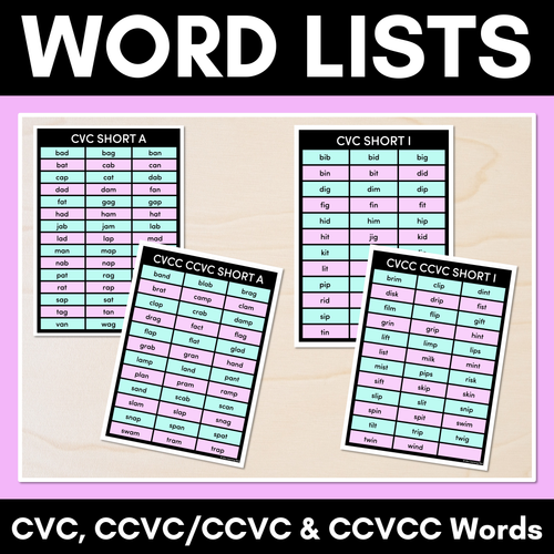 Resource preview 1 for Decodable Word Lists - CVC Word Lists, CCVC Words & CVCC Words Lists, CCVCC Word Lists