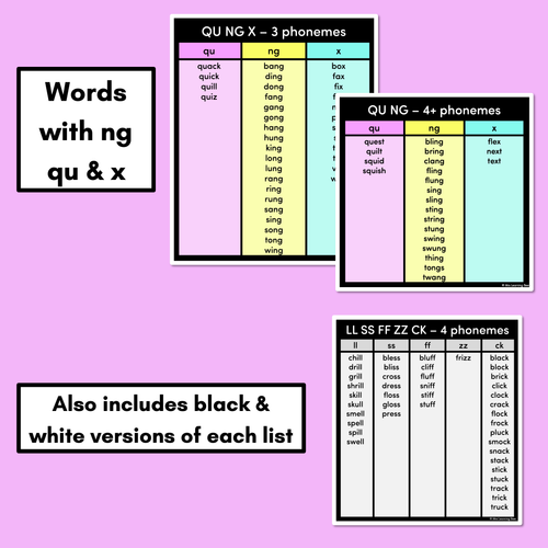 Resource preview 4 for Decodable Word Lists - Consonant Digraphs ch sh th wh ll ss ff zz zz qu ng + x