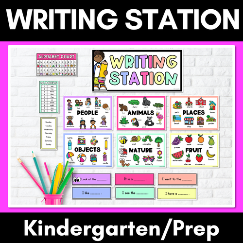 Resource preview 1 for Kindergarten Writing Station - Vocabulary and Writing Prompts for Kindergarten and Grade 1