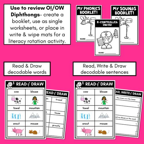 Resource preview 2 for Diphthong OU/OW Worksheets - PHONICS REVIEW for Diphthong Sounds