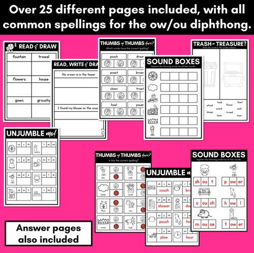 Resource preview 4 for Diphthong OU/OW Worksheets - PHONICS REVIEW for Diphthong Sounds