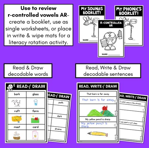 Resource preview 2 for R-Controlled AR Worksheets - PHONICS REVIEW for R-Controlled Vowel Sounds