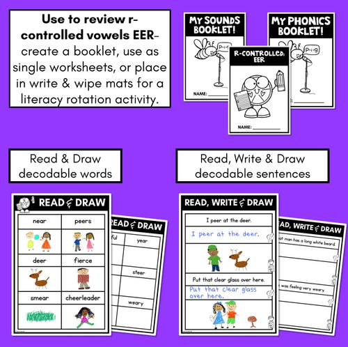 Resource preview 2 for R-Controlled EER Worksheets - PHONICS REVIEW for R-Controlled Vowel Sounds