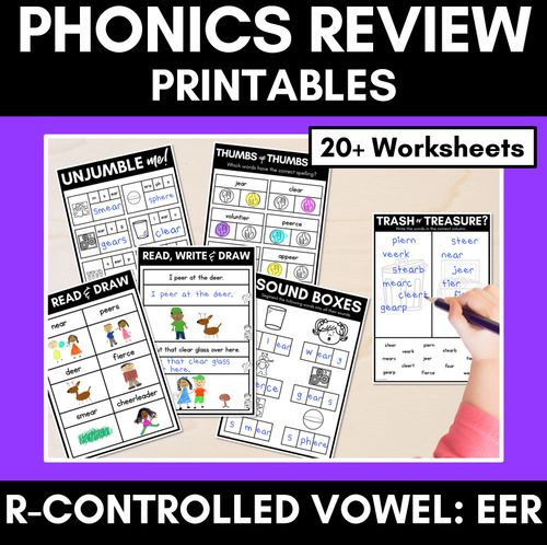 Resource preview 1 for R-Controlled EER Worksheets - PHONICS REVIEW for R-Controlled Vowel Sounds