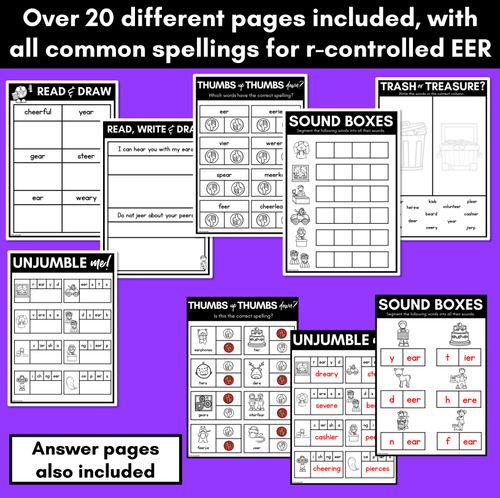 Resource preview 4 for R-Controlled EER Worksheets - PHONICS REVIEW for R-Controlled Vowel Sounds