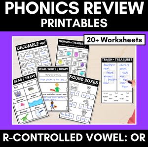 R-Controlled OR AW ORE OOR Worksheets - PHONICS REVIEW for R-Controlled Vowel Sounds