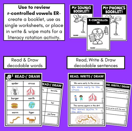 Resource preview 2 for R-Controlled ER IR OR UR Worksheets - PHONICS REVIEW for R-Controlled Vowel Sounds