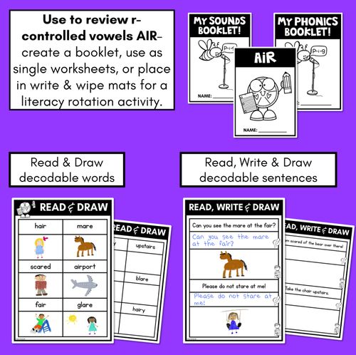 Resource preview 2 for R-Controlled AIR Worksheets - PHONICS REVIEW for R-Controlled Vowel Sounds