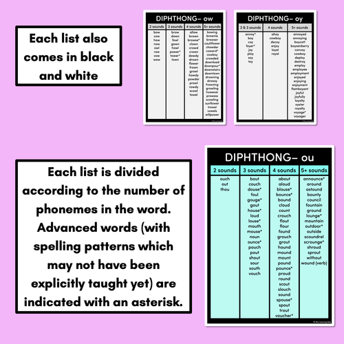 Resource preview 4 for Decodable Word Lists - Diphthong ow/ou word lists & Diphthong oy/oi word lists