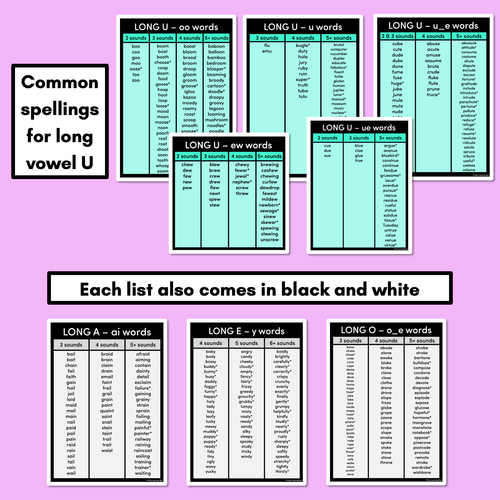 Resource preview 4 for Decodable Word Lists - Long Vowel Sound Word Lists