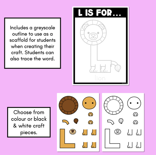 Resource preview 2 for Beginning Sound Crafts - UPPERCASE Letter L - L is for Lion