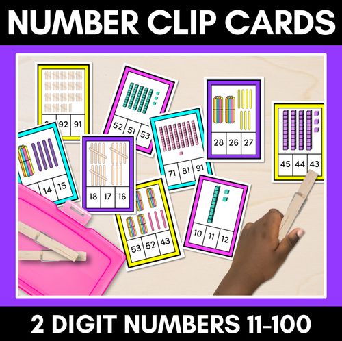 Resource preview 1 for 2 DIGIT NUMBER CLIP CARDS - Place Value Math Center - Numbers 10-100