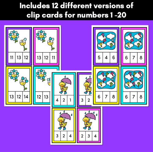 Resource preview 4 for Number Clip Cards for 1-20 - Kindergarten Math Center - Colour Pack