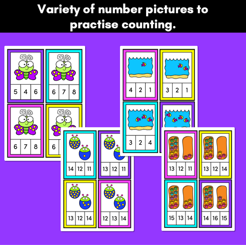 Resource preview 2 for Number Clip Cards for 1-20 - Kindergarten Math Center - Colour Pack