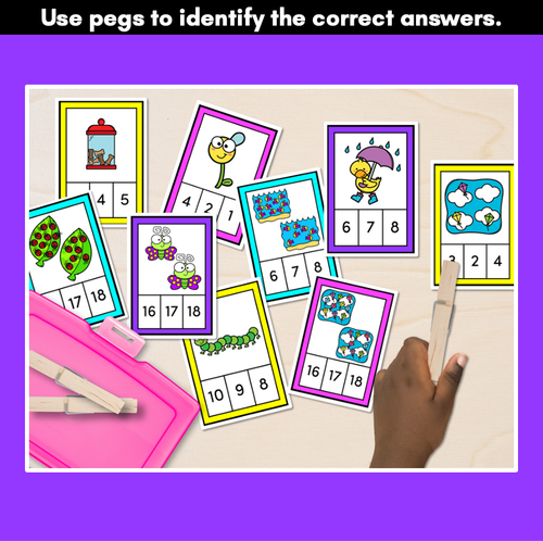 Resource preview 3 for Number Clip Cards for 1-20 - Kindergarten Math Center - Colour Pack