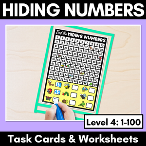 Find the Hidden Numbers - 1-100 - Level 4 Task Cards & Worksheets