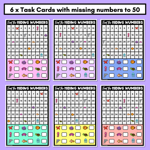 Resource preview 2 for Find the Hidden Numbers - 1-50 - Level 3 Task Cards & Worksheets