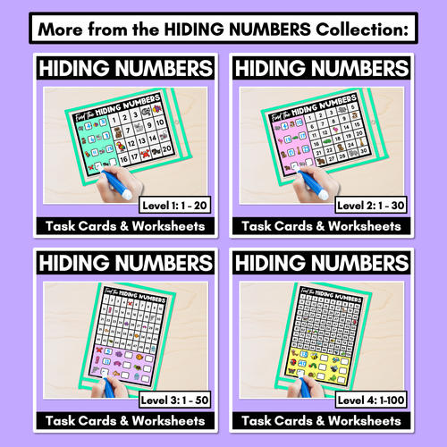 Resource preview 5 for Find the Hidden Numbers - 1-50 - Level 3 Task Cards & Worksheets