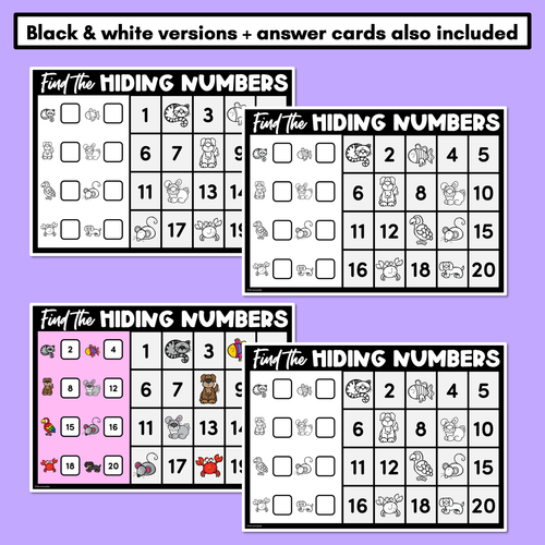 Resource preview 4 for Find the Hidden Numbers - 1-20 - Level 1 Task Cards & Worksheets