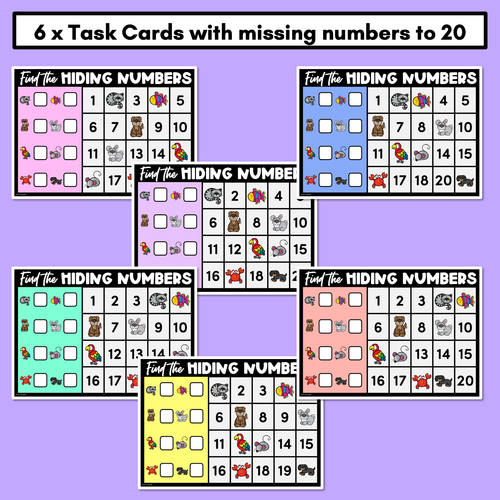 Resource preview 2 for Find the Hidden Numbers - 1-20 - Level 1 Task Cards & Worksheets