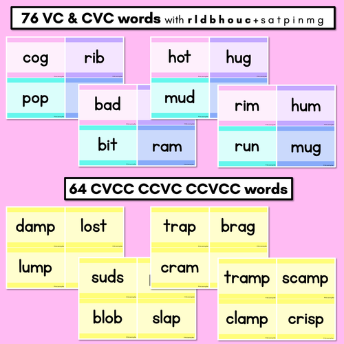 Resource preview 2 for CVC CVCC CCVC Decodable Words and Sentence Cards - Set 2 - r l d b h o u c