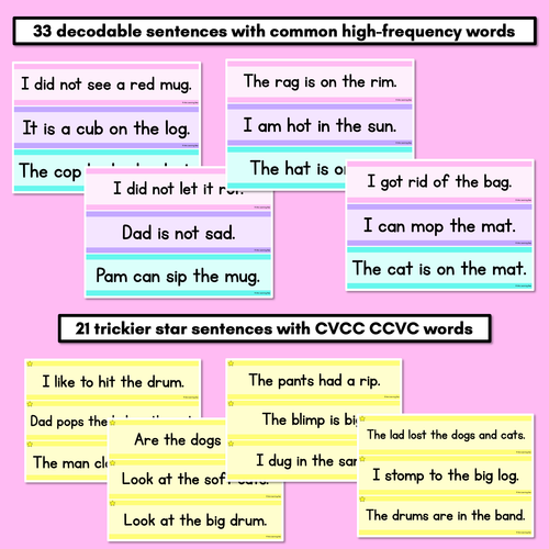 Resource preview 3 for CVC CVCC CCVC Decodable Words and Sentence Cards - Set 2 - r l d b h o u c