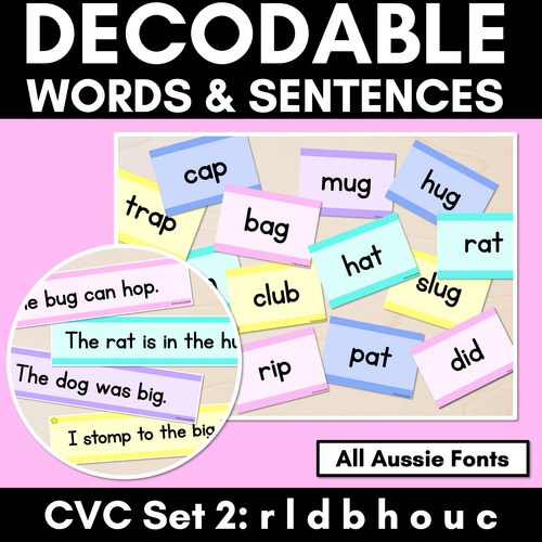 Resource preview 1 for CVC CVCC CCVC Decodable Words and Sentence Cards - Set 2 - r l d b h o u c