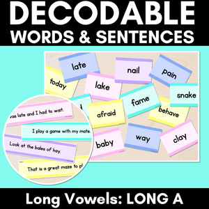 Long Vowel A Decodable Words and Sentence Cards