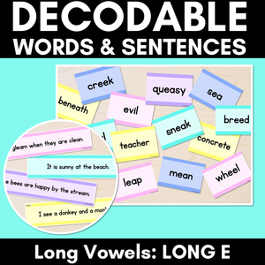 Long Vowel E Decodable Words and Sentence Cards