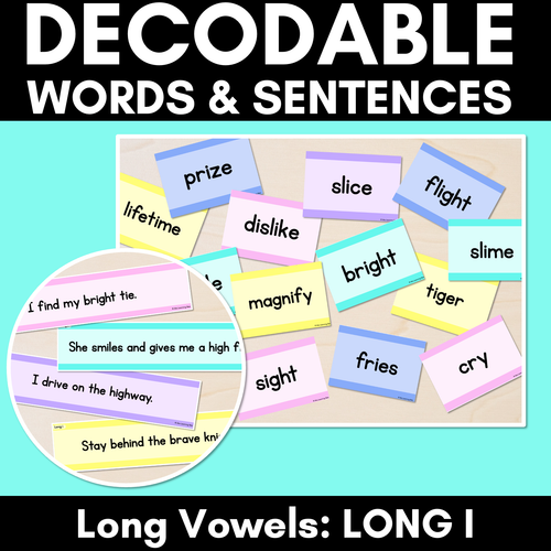 Resource preview 1 for Long Vowel I Decodable Words and Sentence Cards