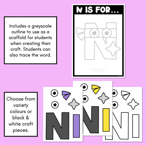 Resource preview 2 for Beginning Sound Crafts - UPPERCASE Letter N - N is for Ninja