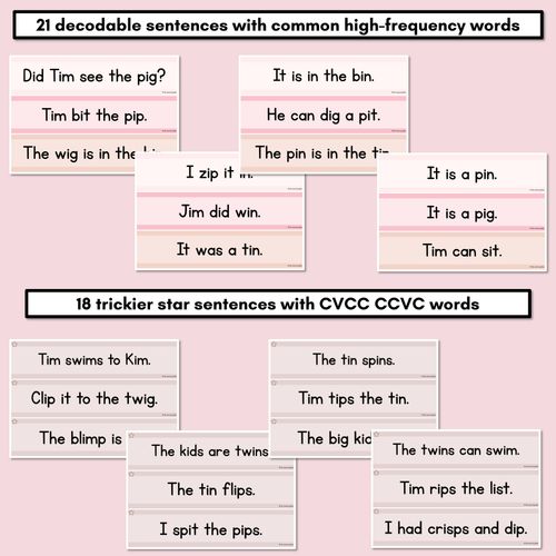 Resource preview 3 for Neutral CVC CVCC CCVC Short I Decodable Words and Sentence Cards