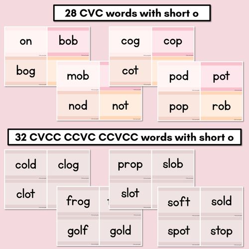 Resource preview 2 for Neutral CVC CVCC CCVC Short O Decodable Words and Sentence Cards