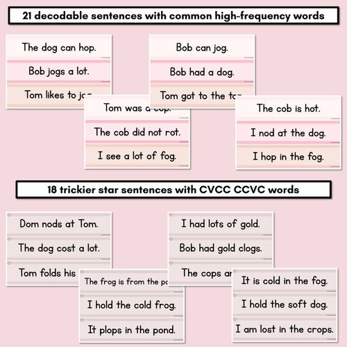 Resource preview 3 for Neutral CVC CVCC CCVC Short O Decodable Words and Sentence Cards