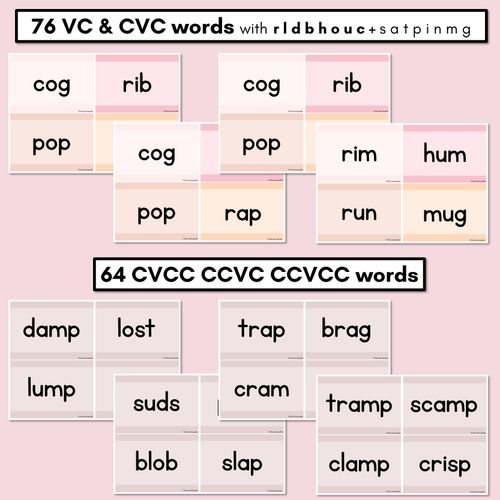 Resource preview 2 for Neutral CVC CVCC CCVC Decodable Words and Sentence Cards - Set 2 - r l d b h o u c