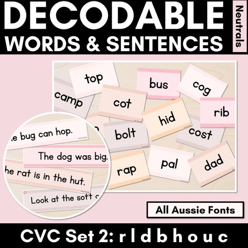 Resource preview 1 for Neutral CVC CVCC CCVC Decodable Words and Sentence Cards - Set 2 - r l d b h o u c