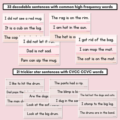 Resource preview 3 for Neutral CVC CVCC CCVC Decodable Words and Sentence Cards - Set 2 - r l d b h o u c