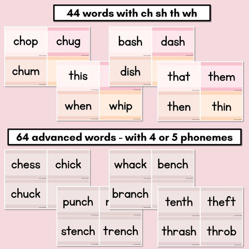 Resource preview 2 for Neutral Consonant Digraphs CH SH TH WH Decodable Words and Sentence Cards