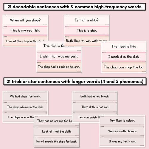 Resource preview 3 for Neutral Consonant Digraphs CH SH TH WH Decodable Words and Sentence Cards