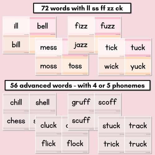 Resource preview 2 for Neutral Consonant Digraphs LL SS FF ZZ CK Decodable Words and Sentence Cards