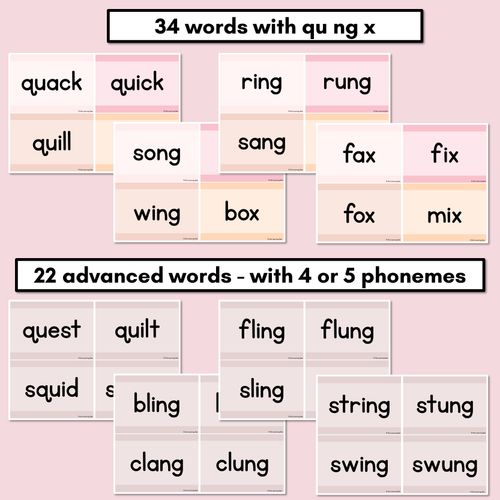 Resource preview 2 for Neutral Consonant Digraphs QU NG + X Decodable Words and Sentence Cards