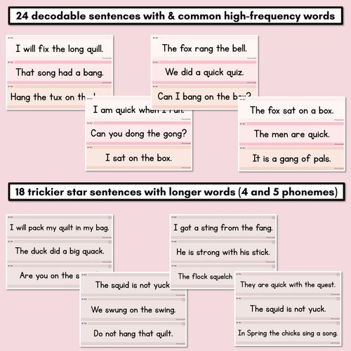 Resource preview 3 for Neutral Consonant Digraphs QU NG + X Decodable Words and Sentence Cards