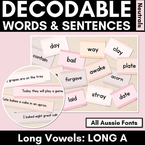 Resource preview 1 for Neutral Long Vowel A Decodable Words and Sentence Cards